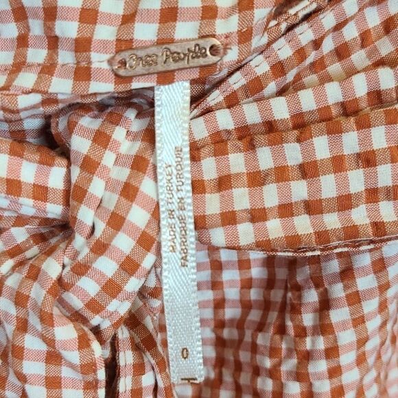 Free People West Side Tie Orange Gingham Check Seersucker Taper Leg Cropped Pant - Picture 4 of 12